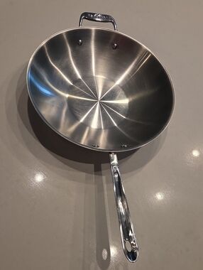 Polished Stainless Steel Wok Pan with Long Handle - Silver